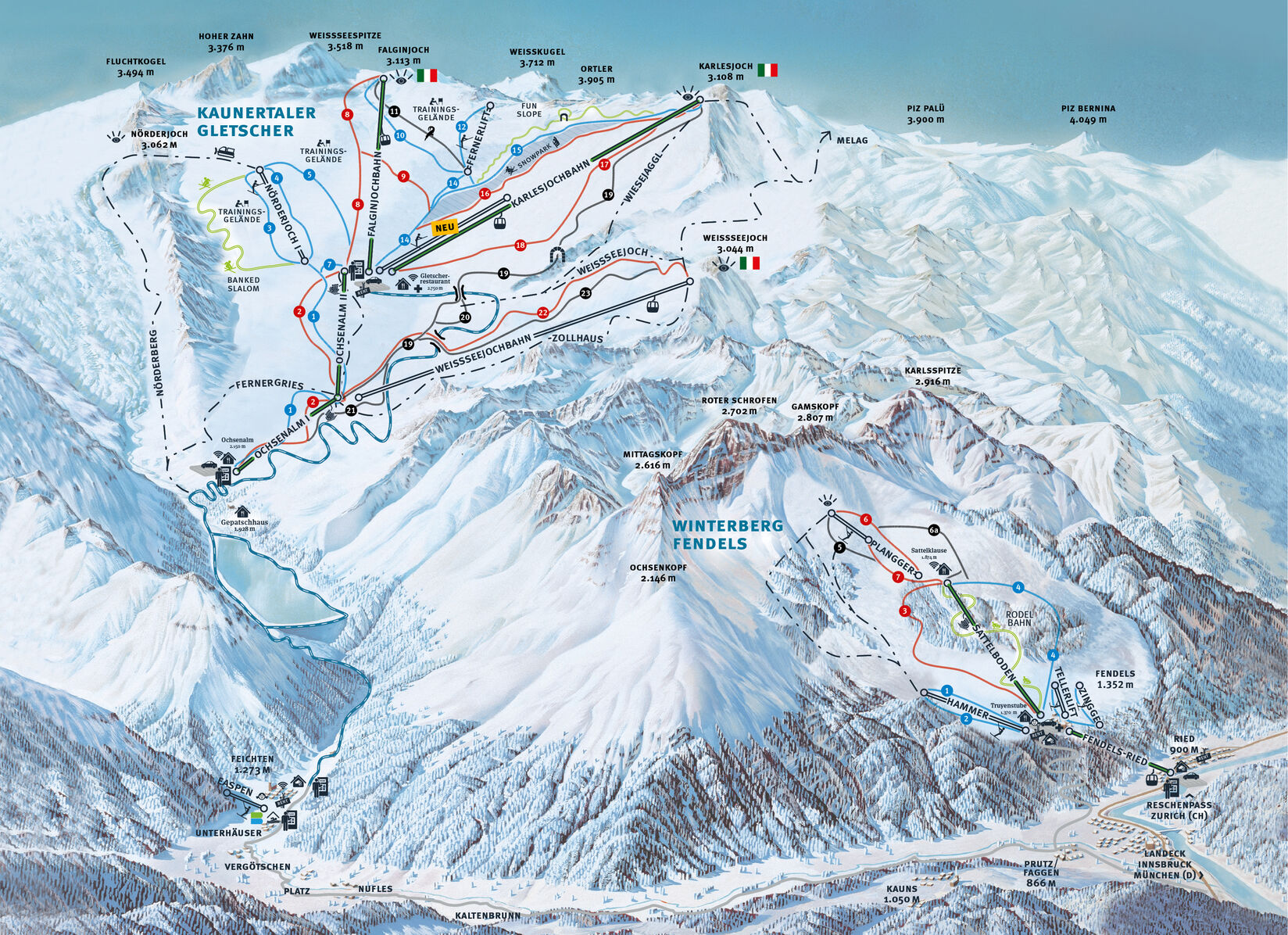 Mapa tras lodowca Kaunertal